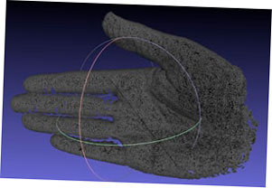 Escaneo 3D de una mano humana con el escáner 3D inteligente Rangevision.