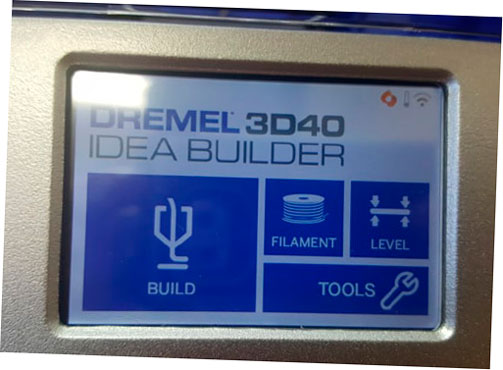La interfaz de pantalla LCD de la Dremel 3D40 Idea Builder for Education.
